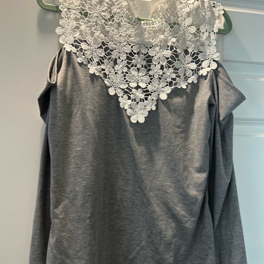 Elegant Gray Lace Women's Top